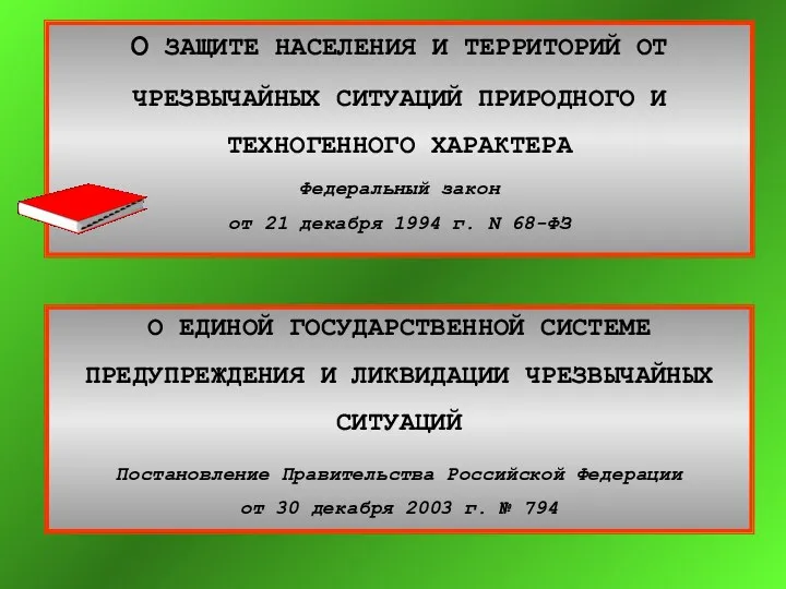 О ЗАЩИТЕ НАСЕЛЕНИЯ И ТЕРРИТОРИЙ ОТ ЧРЕЗВЫЧАЙНЫХ СИТУАЦИЙ ПРИРОДНОГО И ТЕХНОГЕННОГО