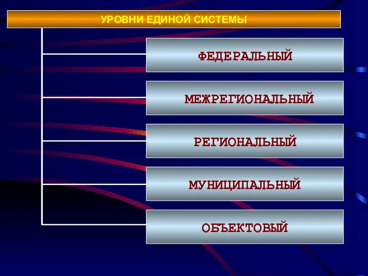 УРОВНИ ЕДИНОЙ СИСТЕМЫ ФЕДЕРАЛЬНЫЙ МЕЖРЕГИОНАЛЬНЫЙ РЕГИОНАЛЬНЫЙ МУНИЦИПАЛЬНЫЙ ОБЪЕКТОВЫЙ