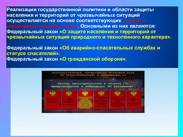 Реализация государственной политики в области защиты населения и территорий от чрезвычайных