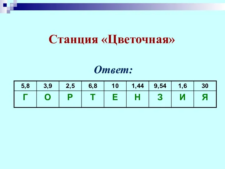 Станция «Цветочная» Ответ: