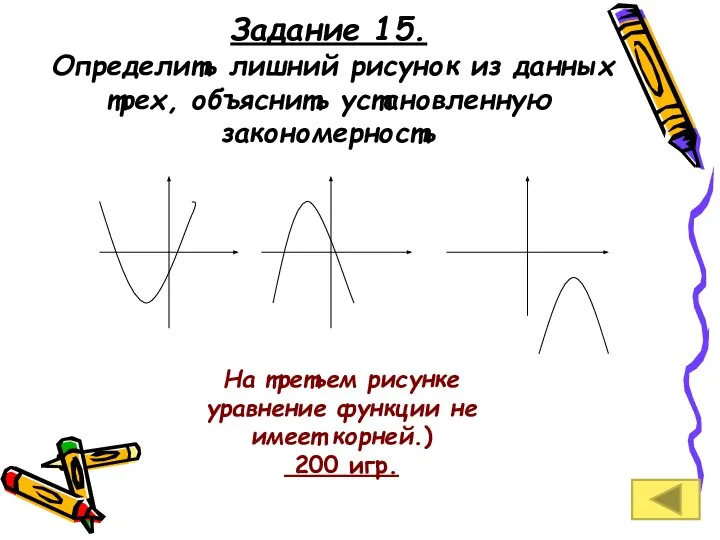 Задание 15. Определить лишний рисунок из данных трех, объяснить установленную закономерность