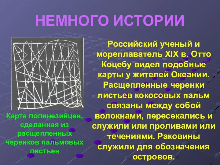 НЕМНОГО ИСТОРИИ Карта полинезийцев, сделанная из расщепленных черенков пальмовых листьев Российский