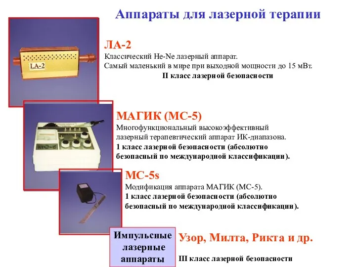 Аппараты для лазерной терапии