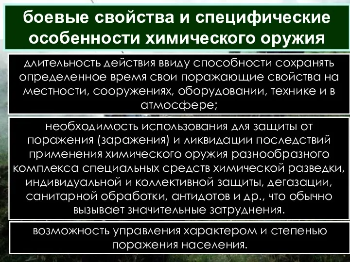 боевые свойства и специфические особенности химического оружия длительность действия ввиду способности