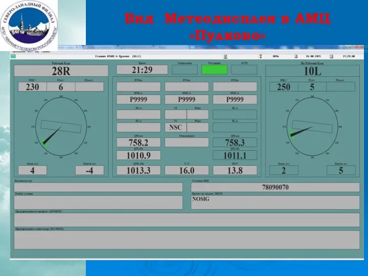 Вид Метеодисплея в АМЦ «Пулково»
