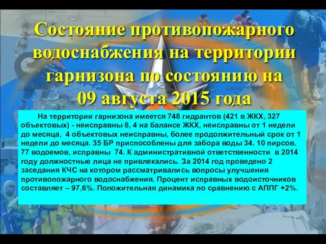 Состояние противопожарного водоснабжения на территории гарнизона по состоянию на 09 августа