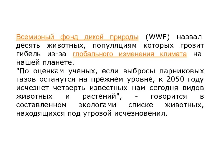 Всемирный фонд дикой природы (WWF) назвал десять животных, популяциям которых грозит