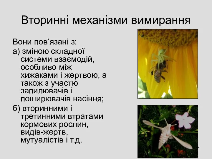 Вторинні механізми вимирання Вони пов’язані з: а) зміною складної системи взаємодій,