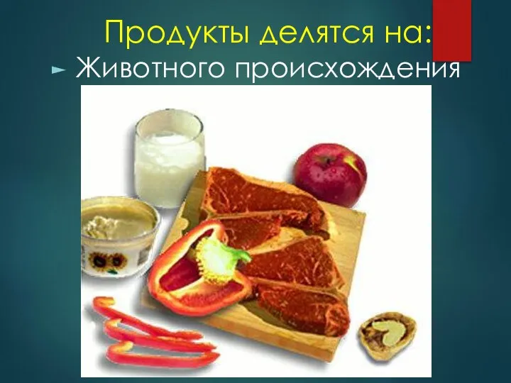 Продукты делятся на: Животного происхождения