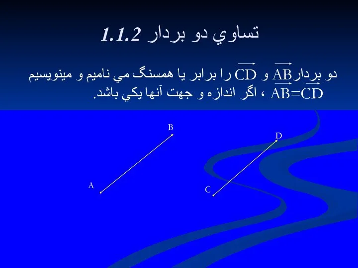 1.1.2 تساوي دو بردار دو بردارAB و CD را برابر يا