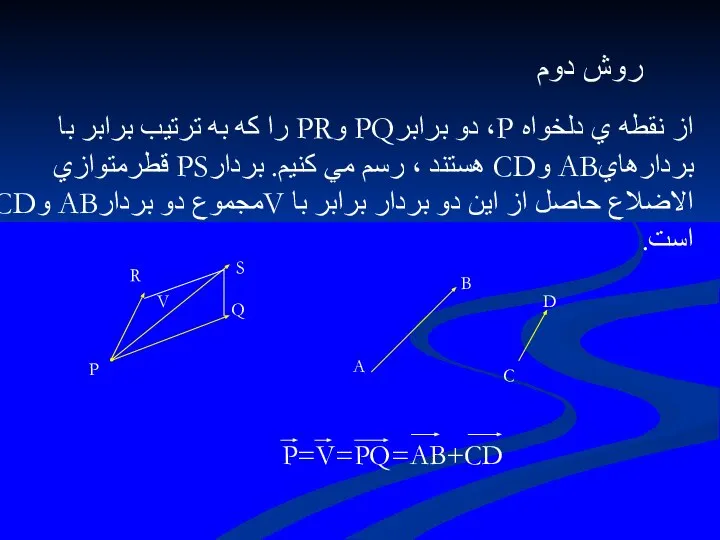 روش دوم از نقطه ي دلخواه P، دو برابرPQ وPR را