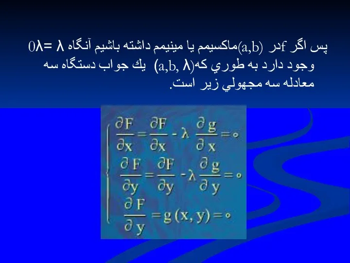 پس اگر fدر (a,b)ماكسيمم يا مينيمم داشته باشيم آنگاه 0λ= λ