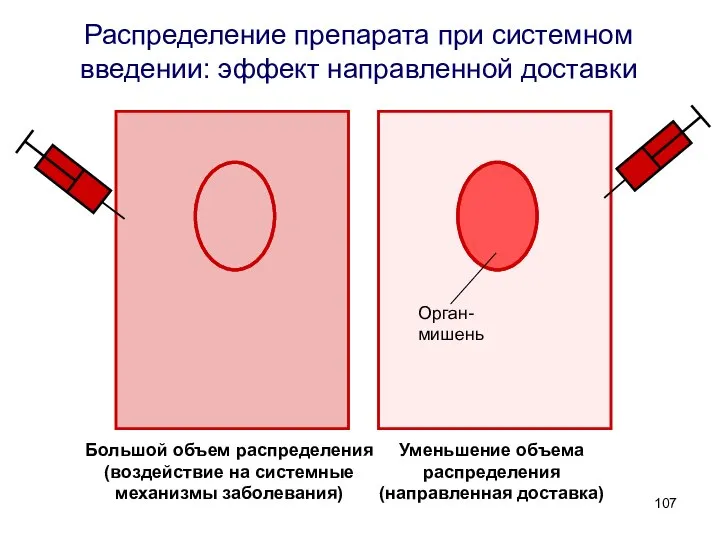 Распределение препарата при системном введении: эффект направленной доставки Большой объем распределения