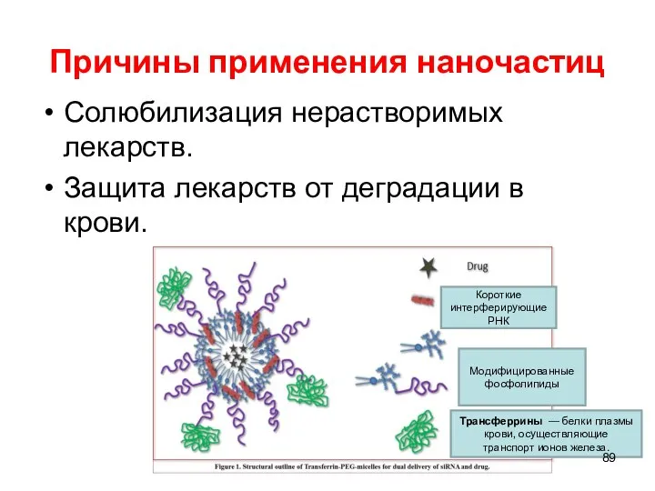 Причины применения наночастиц Солюбилизация нерастворимых лекарств. Защита лекарств от деградации в