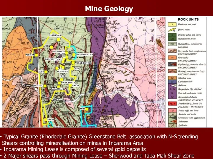 Mine Geology Typical Granite (Rhodedale Granite) Greenstone Belt association with N-S