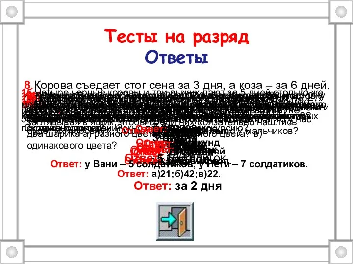 Тесты на разряд Ответы 1.Сыр стоит 80 руб./кг. Сколько стоит 300