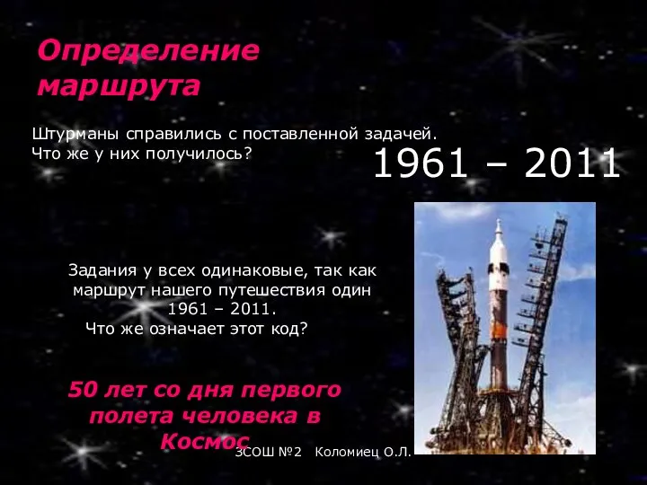 ЗСОШ №2 Коломиец О.Л. 1961 – 2011 Штурманы справились с поставленной