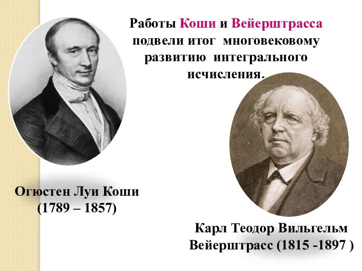 Огюстен Луи Коши (1789 – 1857) Карл Теодор Вильгельм Вейерштрасс (1815