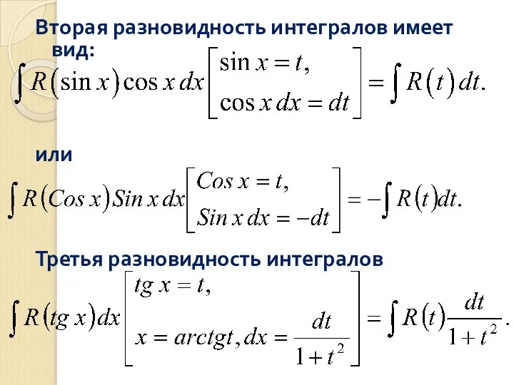 Вторая разновидность интегралов имеет вид: или Третья разновидность интегралов