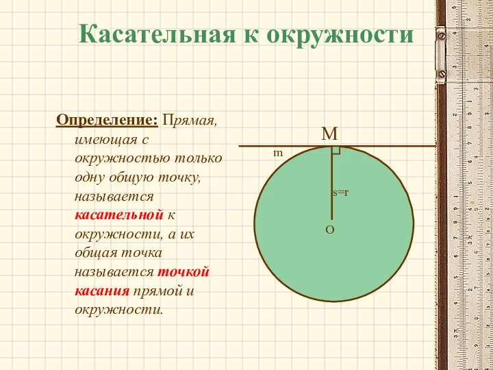 Касательная к окружности Определение: Прямая, имеющая с окружностью только одну общую