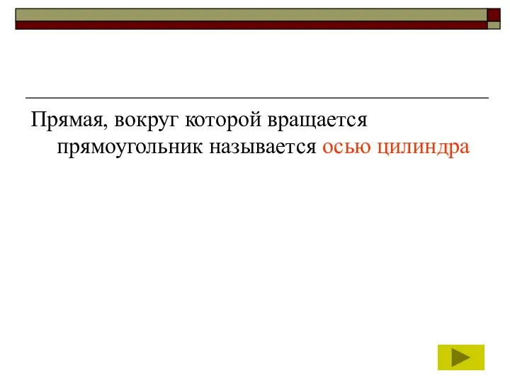 Прямая, вокруг которой вращается прямоугольник называется осью цилиндра