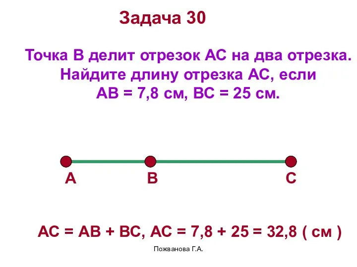 Пожванова Г.А. Задача 30 Точка В делит отрезок АС на два