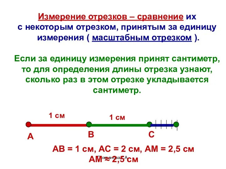 Пожванова Г.А. Измерение отрезков – сравнение их с некоторым отрезком, принятым