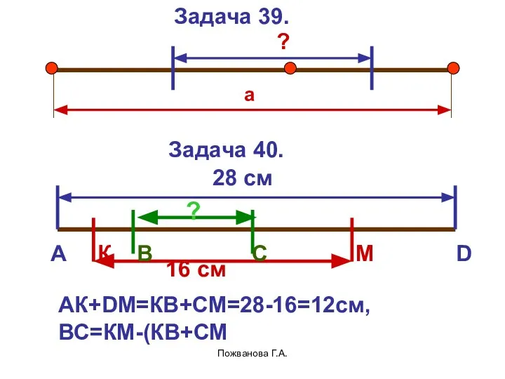 Пожванова Г.А. Задача 39. а ? Задача 40. 16 см 28