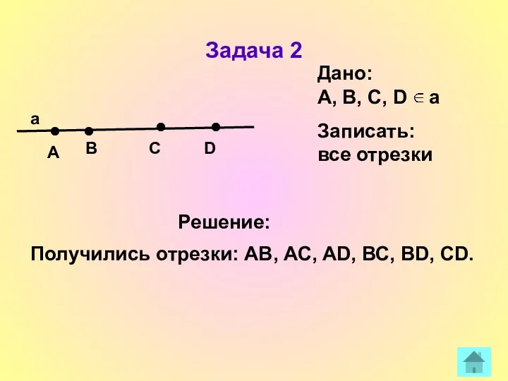 Задача 2 a A B C D Решение: Получились отрезки: АВ,