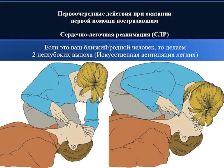 Первоочередные действия при оказании первой помощи пострадавшим Сердечно-легочная реанимация (СЛР) Если