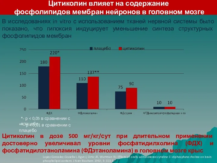 Цитиколин влияет на содержание фосфолипидов мембран нейронов в головном мозге *-