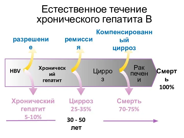 Естественное течение хронического гепатита В Хронический гепатит Цирроз HBV