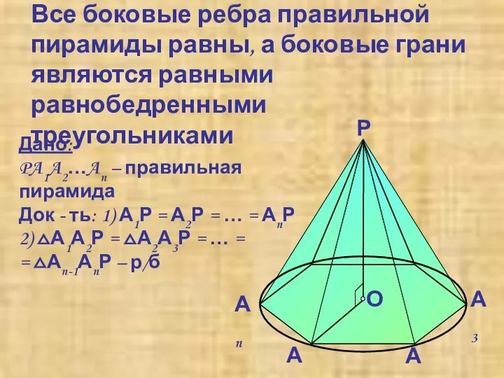 Все боковые ребра правильной пирамиды равны, а боковые грани являются равными