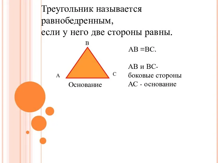 Треугольник называется равнобедренным, если у него две стороны равны. А В