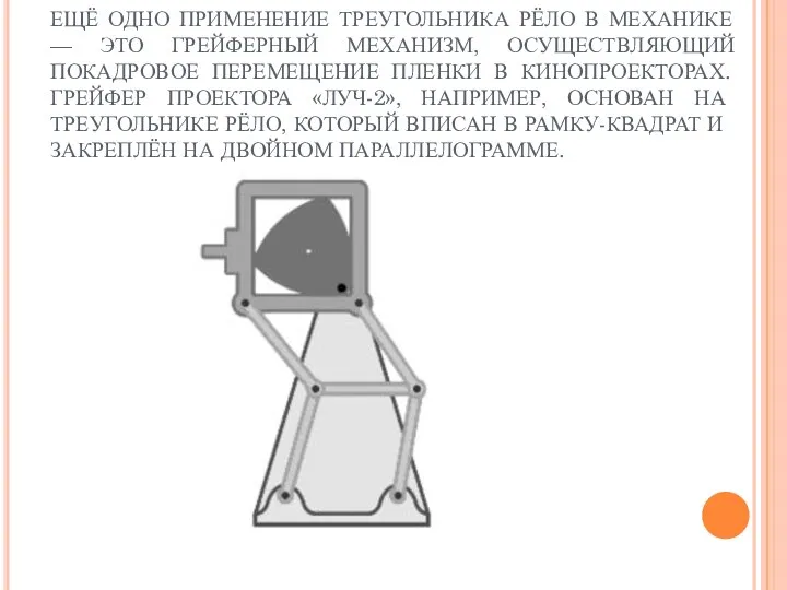 ЕЩЁ ОДНО ПРИМЕНЕНИЕ ТРЕУГОЛЬНИКА РЁЛО В МЕХАНИКЕ — ЭТО ГРЕЙФЕРНЫЙ МЕХАНИЗМ,