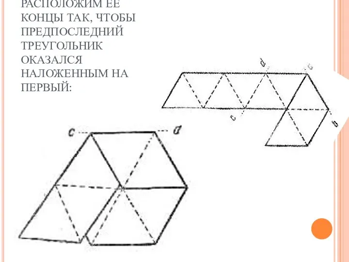 ПЕРЕГНУВ ПОЛОСКУ ЕЩЕ РАЗ ПО ЛИНИИ CD, РАСПОЛОЖИМ ЕЕ КОНЦЫ ТАК,