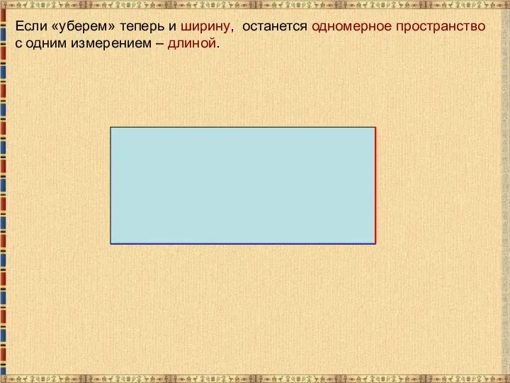 Если «уберем» теперь и ширину, останется одномерное пространство с одним измерением – длиной.