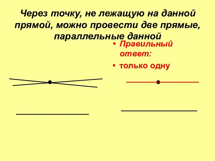 Через точку, не лежащую на данной прямой, можно провести две прямые,