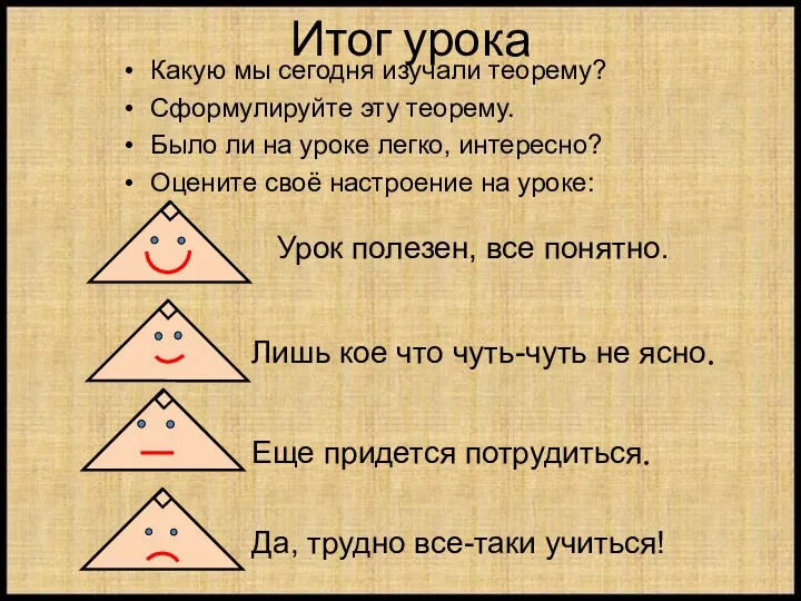 Итог урока Какую мы сегодня изучали теорему? Сформулируйте эту теорему. Было