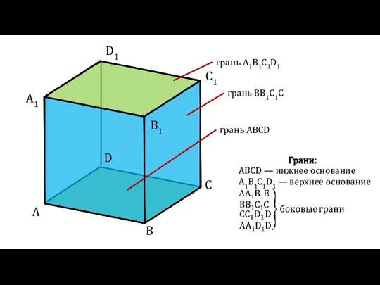 A D C B A1 D1 C1 B1 грань A1B1C1D1 грань