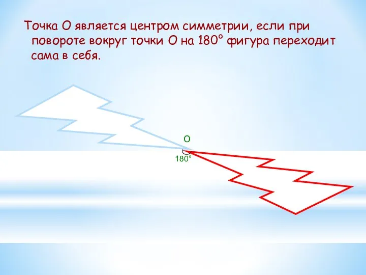 Точка О является центром симметрии, если при повороте вокруг точки О