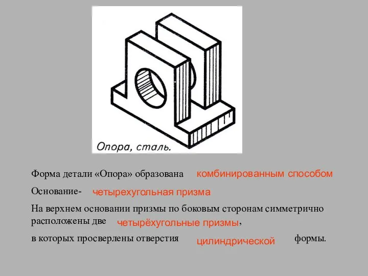 Форма детали «Опора» образована Основание- На верхнем основании призмы по боковым