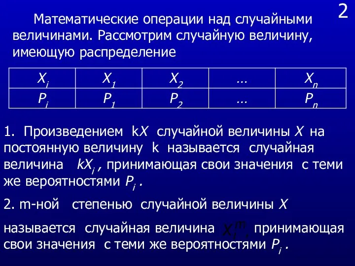 2 Математические операции над случайными величинами. Рассмотрим случайную величину, имеющую распределение