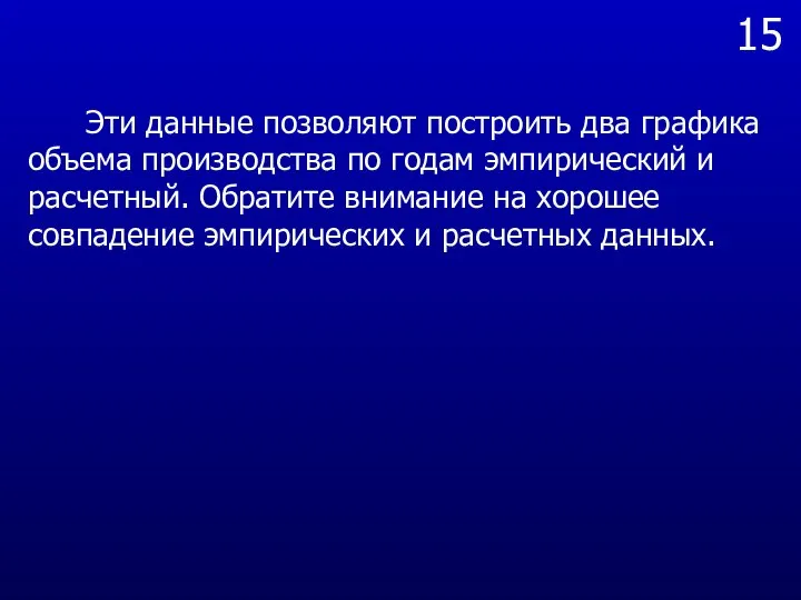 15 Эти данные позволяют построить два графика объема производства по годам