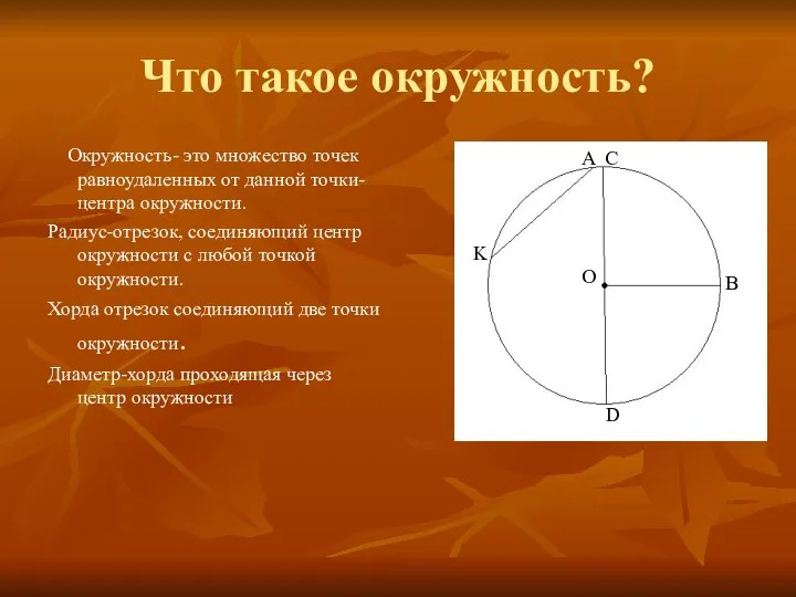 Что такое окружность? Окружность- это множество точек равноудаленных от данной точки-центра