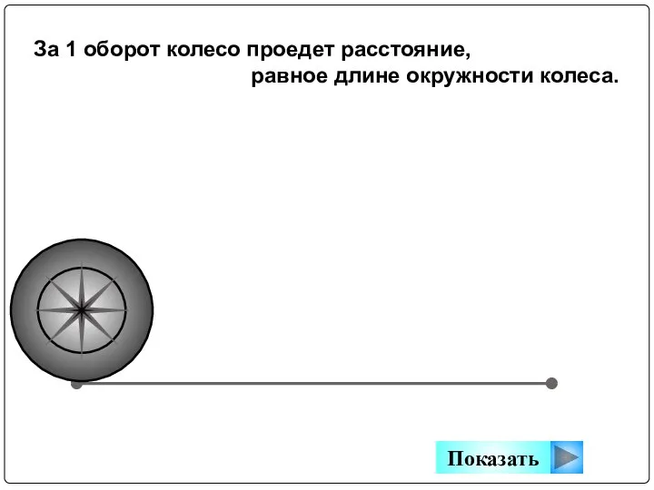 За 1 оборот колесо проедет расстояние, равное длине окружности колеса. Показать