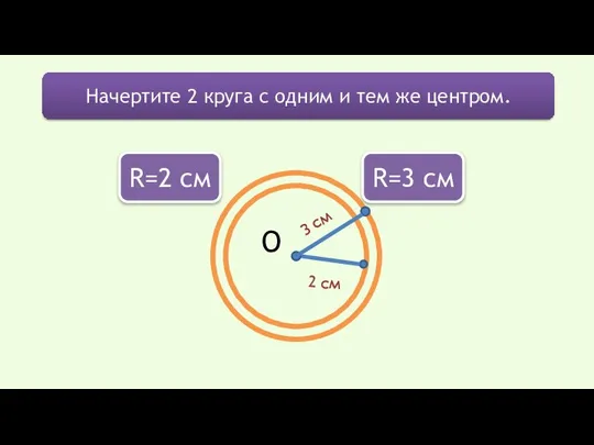 О 2 см 3 см Начертите 2 круга с одним и