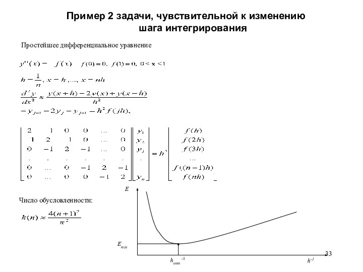 Пример 2 задачи, чувствительной к изменению шага интегрирования Простейшее дифференциальное уравнение Число обусловленности: