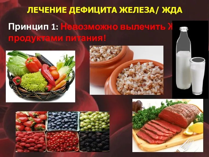 ЛЕЧЕНИЕ ДЕФИЦИТА ЖЕЛЕЗА/ ЖДА Принцип 1: Невозможно вылечить ЖДА продуктами питания!