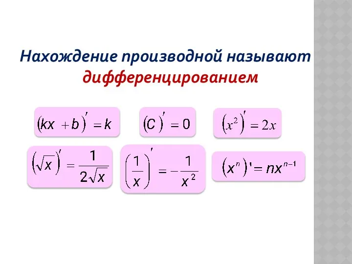 Нахождение производной называют дифференцированием